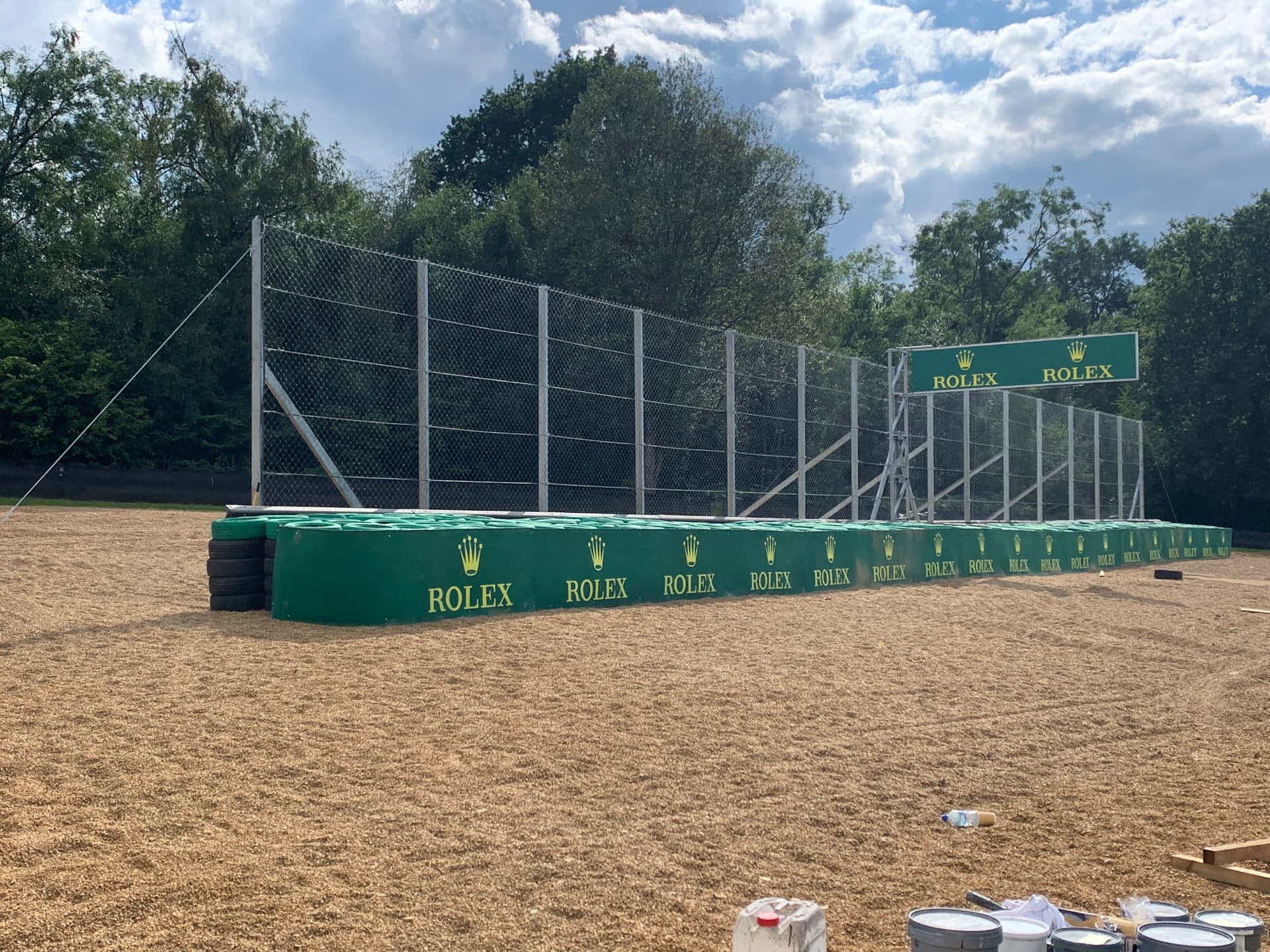 High-tensile motorsport catch fencing and Rolex-branded tyre barriers on the F1 set