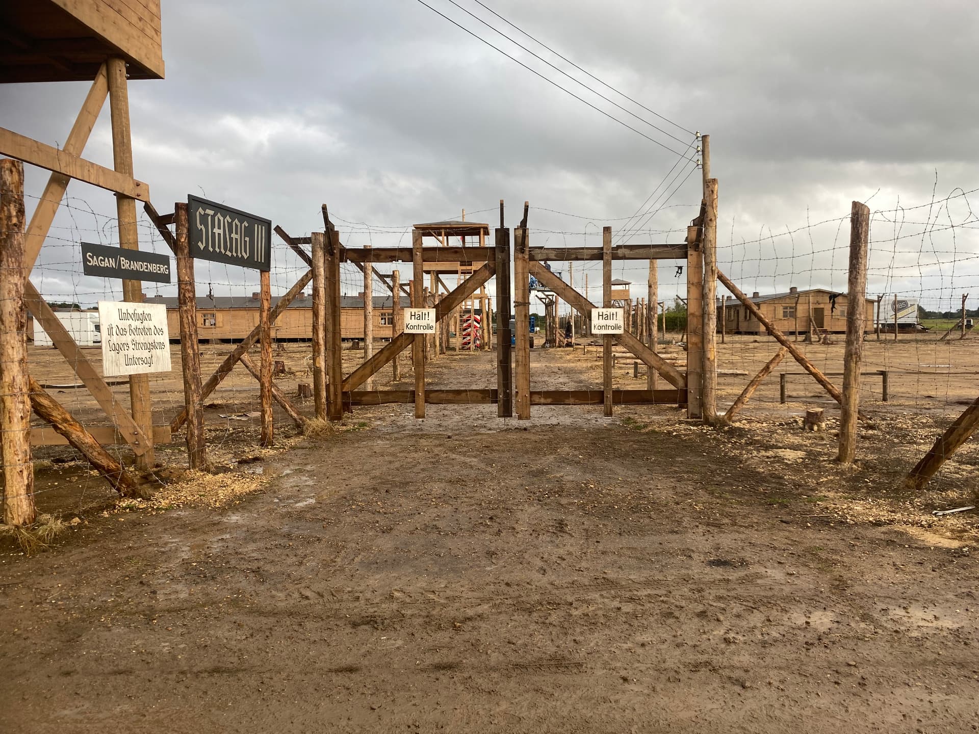 Stalag III compound gate and multi-strand wire fencing built for a period television set